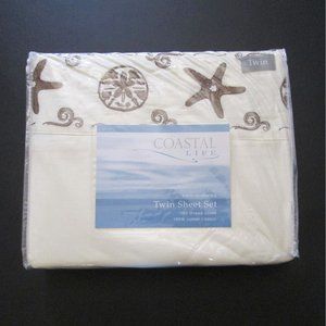 Coastal Life Twin Sheet Set Embroidered Starfish & Sand Dollars